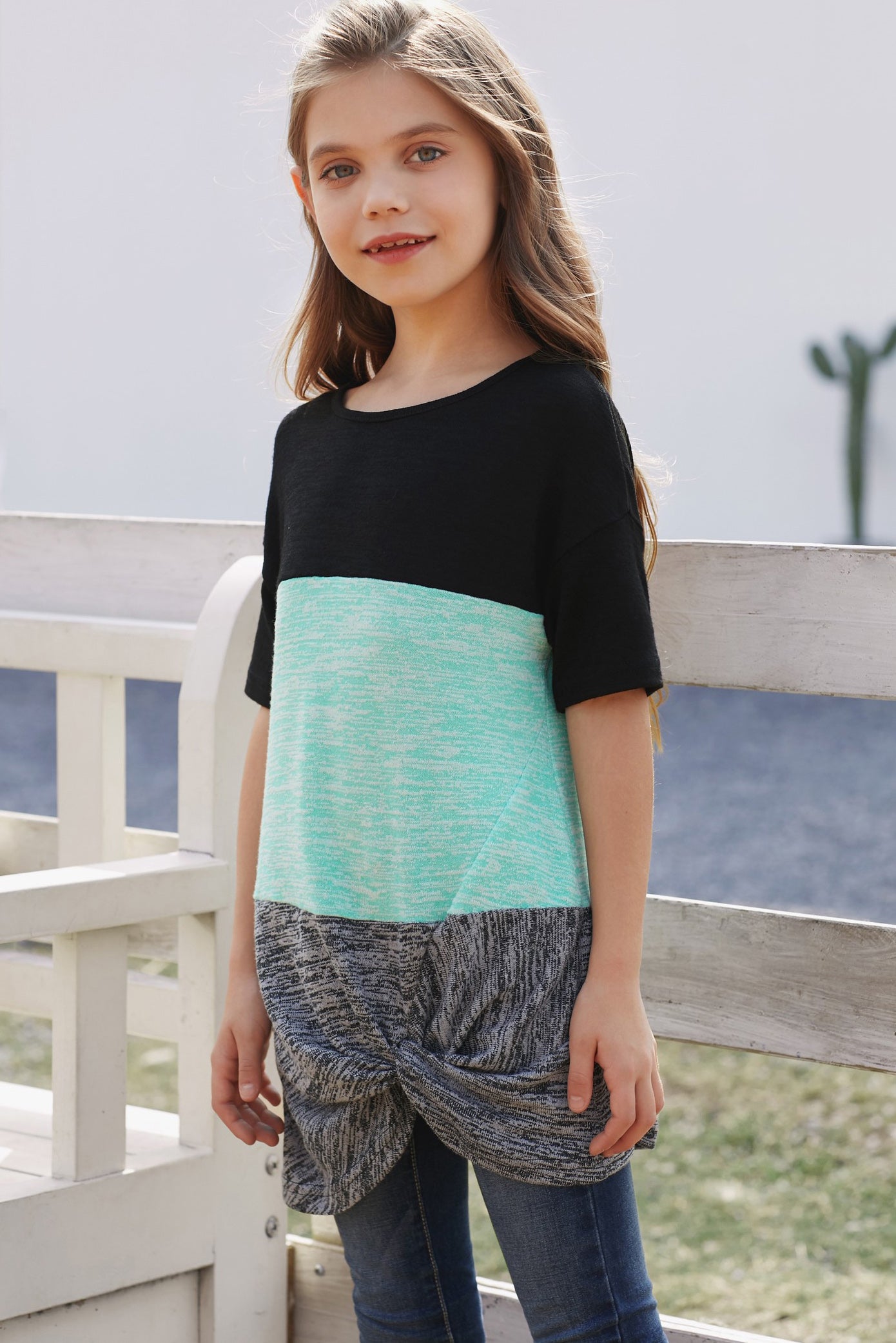 Girls Color Block Twisted Tunic Tee