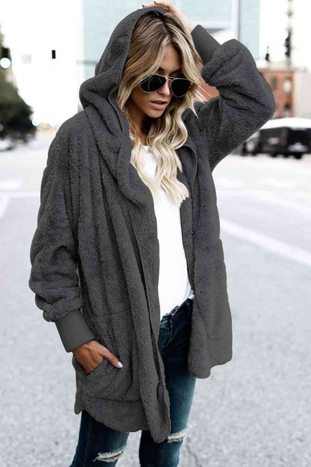 Teddy Hooded Jacket with Pockets