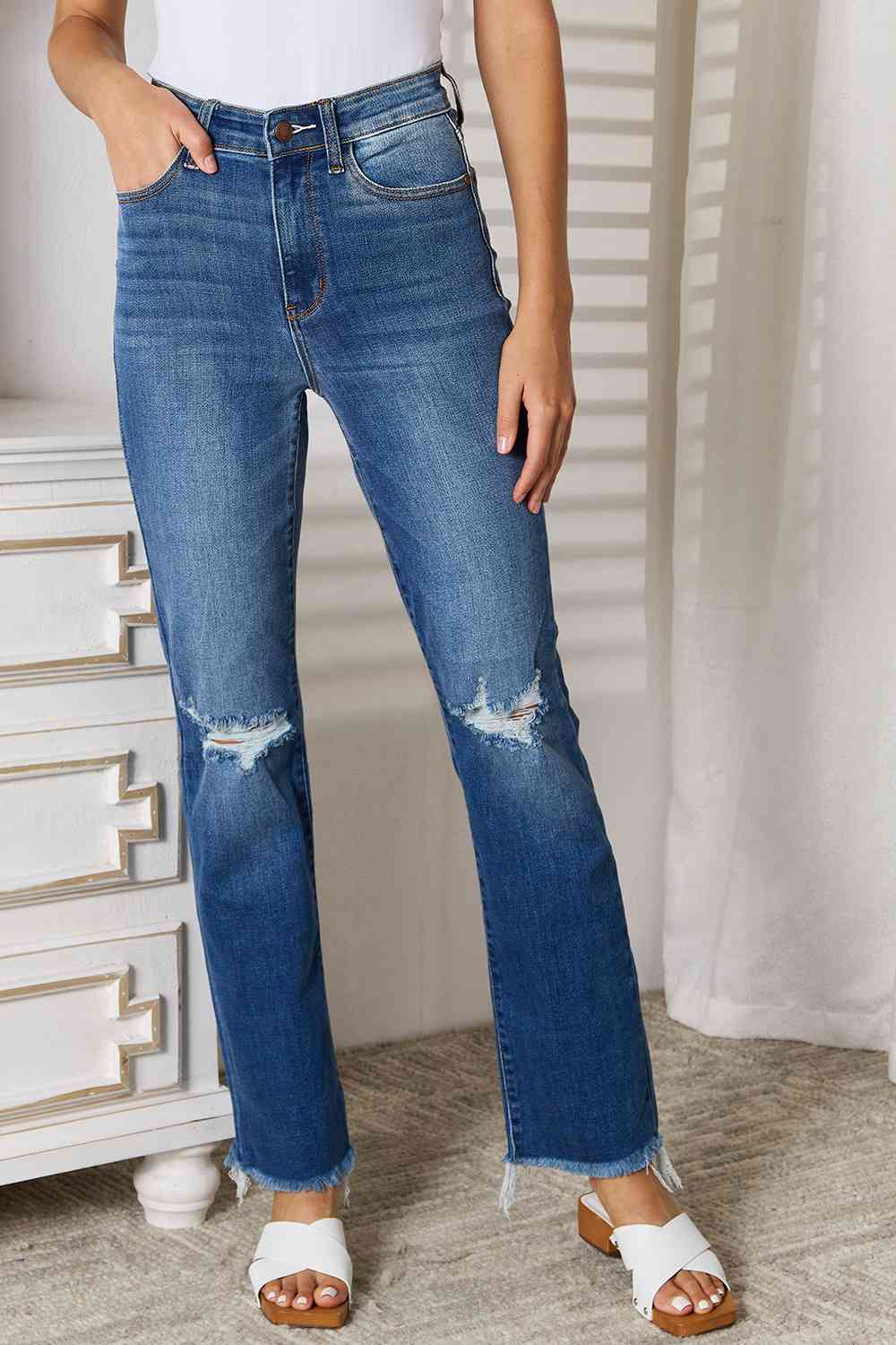 Judy Blue Full Size Distressed Raw Hem Jeans The Kristie