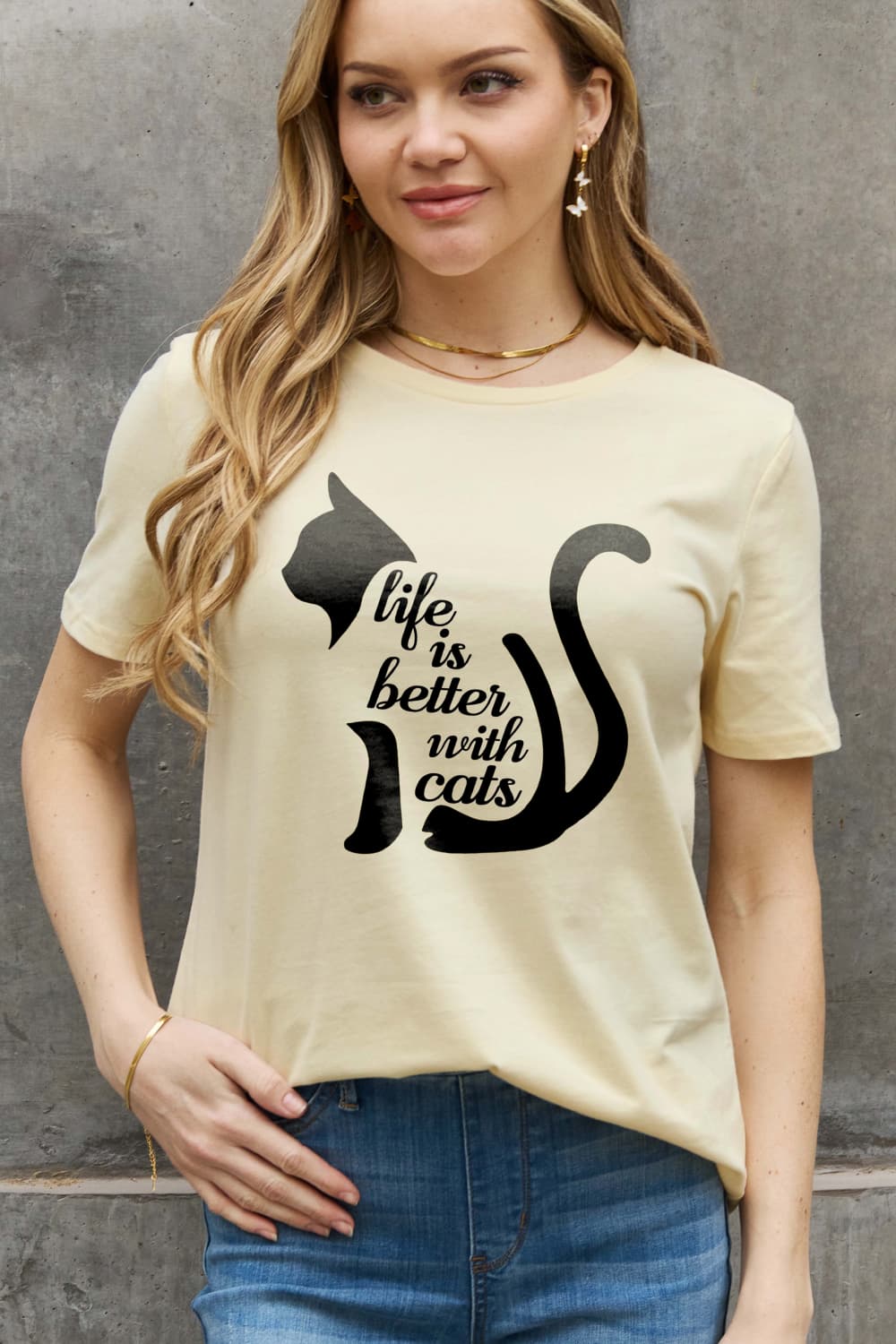 Simply Love Full Size LIFE IS BETTER WITH CATS Graphic Cotton Tee