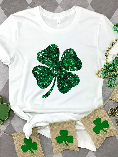 Sequin Lucky Clover Round Neck T-Shirt