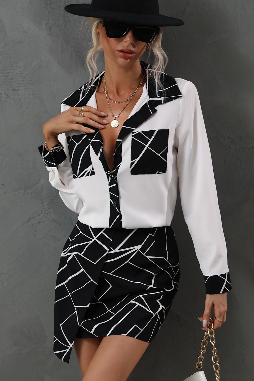 Printed Collared Neck Long Sleeve Shirt