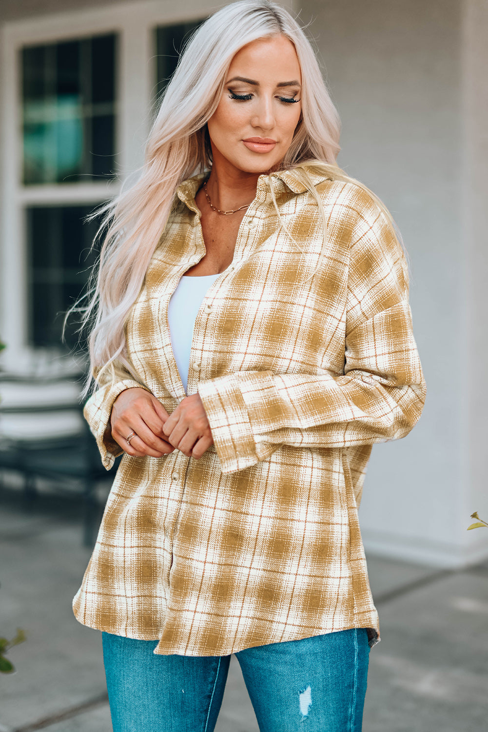 Plaid Button Front Shacket