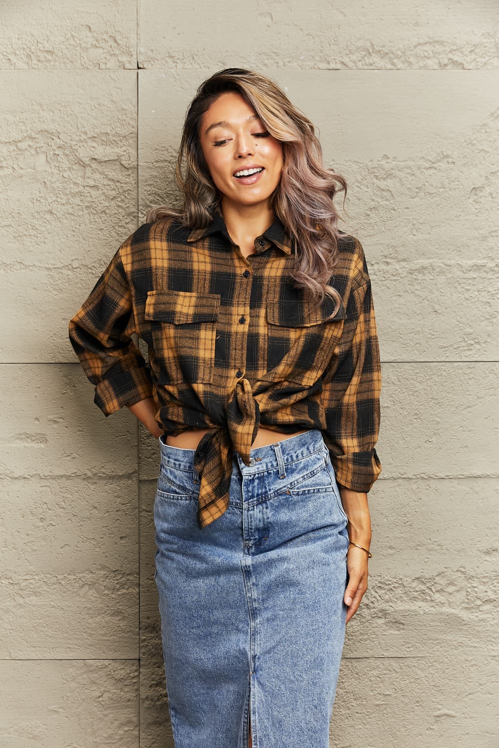 Plaid Dropped Shoulder Shirt