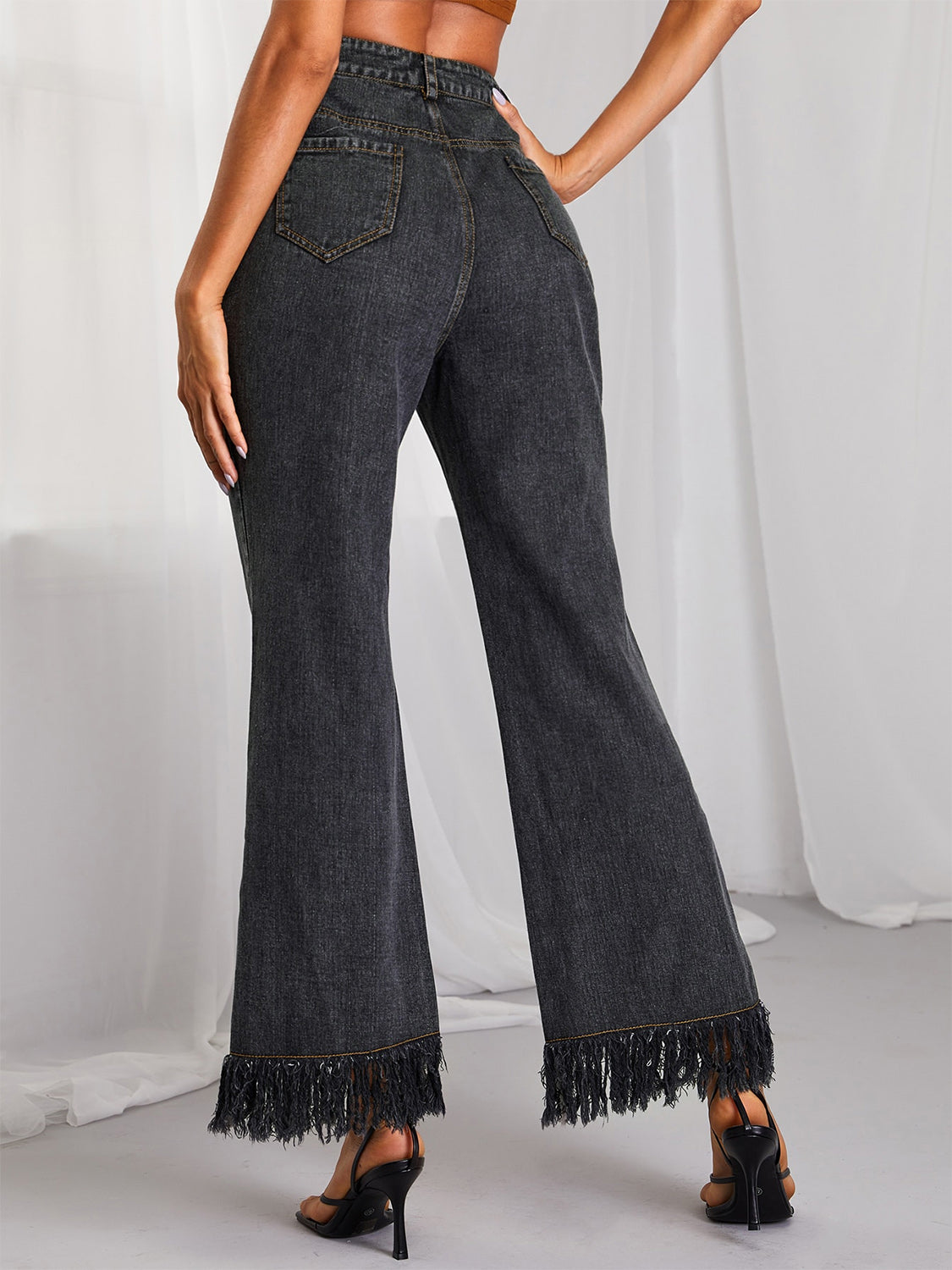 Fringe Detail Wide Leg Jeans