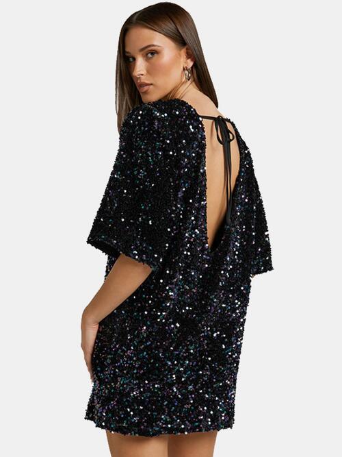 Sequin Tie Back Half Sleeve Mini Dress