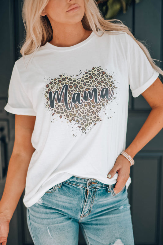 MAMA Leopard Heart Graphic Tee Shirt