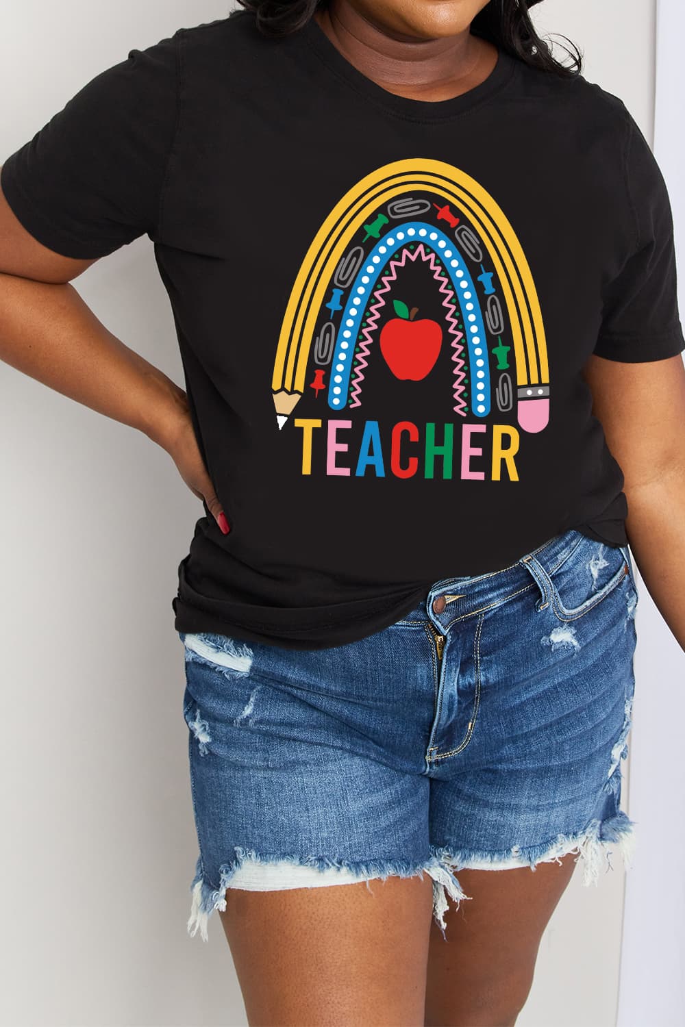 Simply Love Full Size TEACHER Rainbow Graphic Cotton Tee