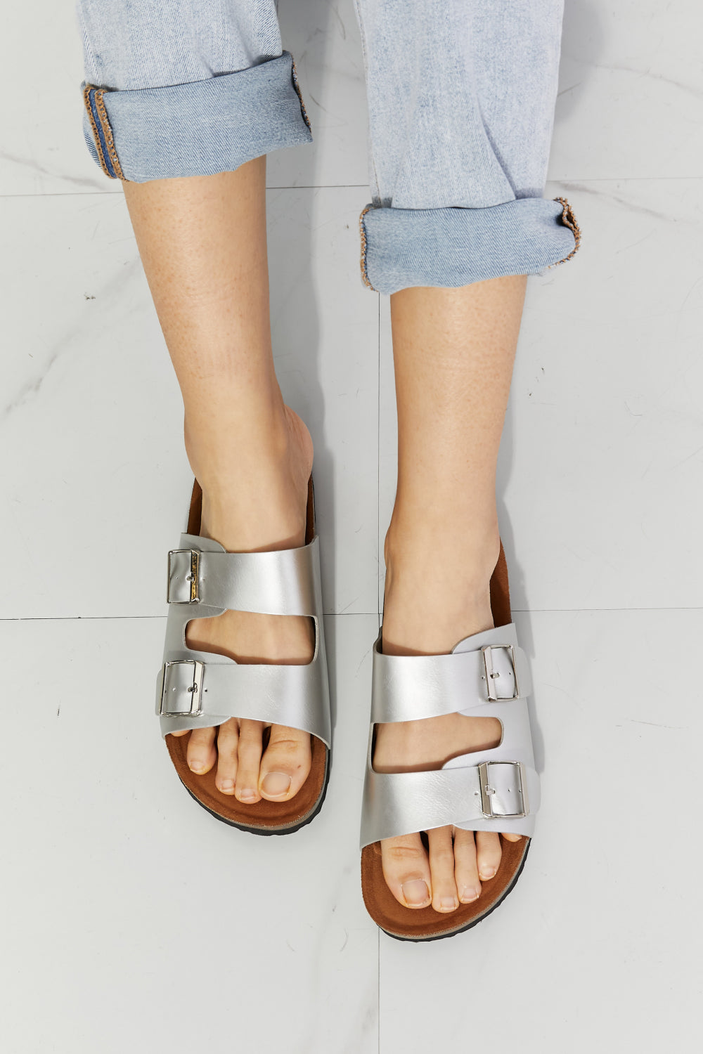 MMShoes Best Life Double-Banded Slide Sandal in Silver