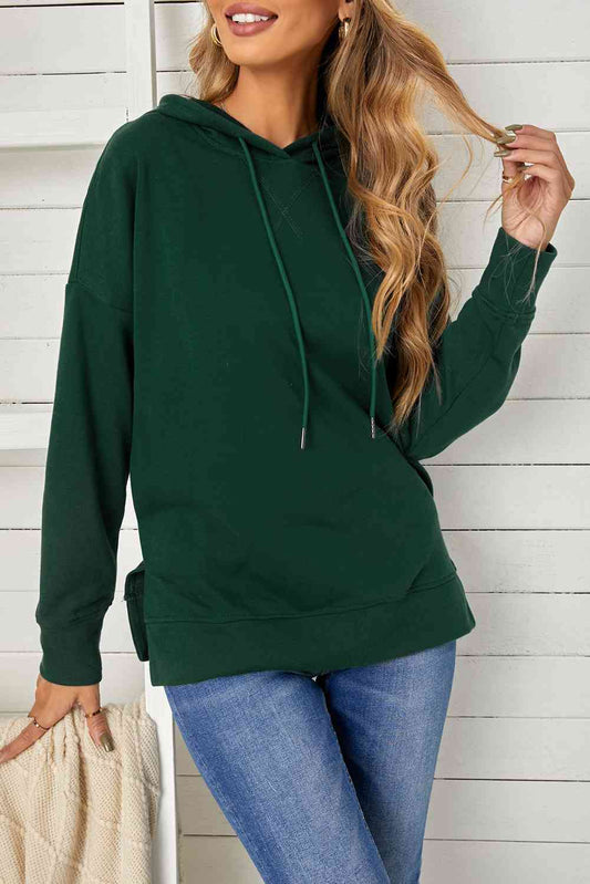 Drop Shoulder Hoodie with Slit