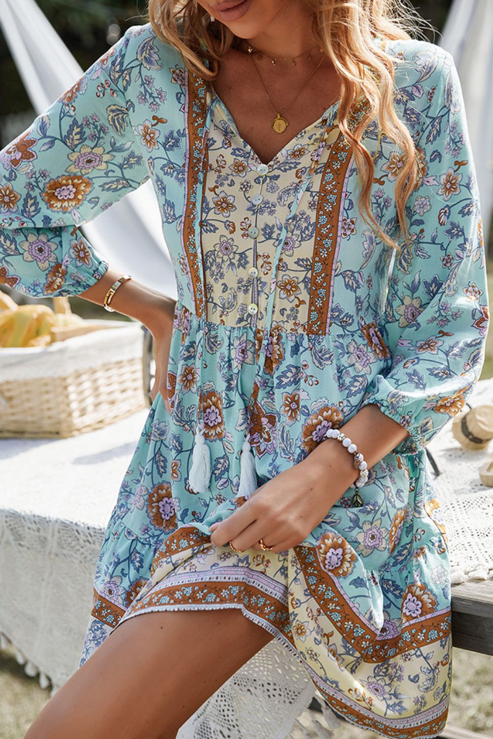 Floral Tied Balloon Sleeve Mini Dress