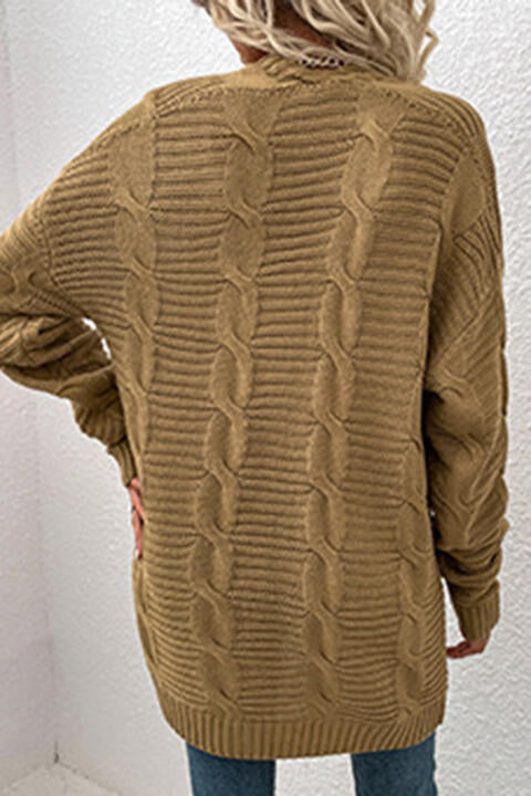 Cable-Knit Open Front Cardigan with Pockets