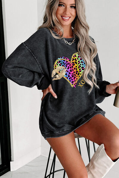 XOXO Leopard Round Neck Sweatshirt