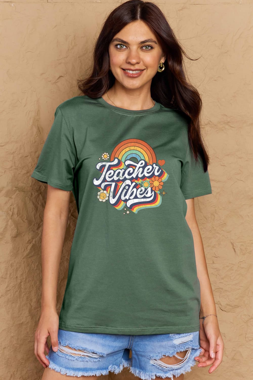 Simply Love Full Size TEACHER VIBES Graphic Cotton T-Shirt