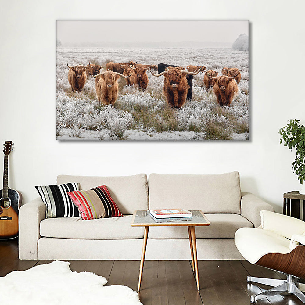 Nordic Minimalism Pastoral Highland Cattle Modern Decorative Picture