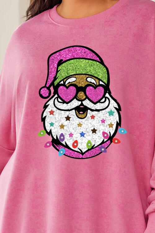 Plus Size Santa Sequin Round Neck Sweatshirt