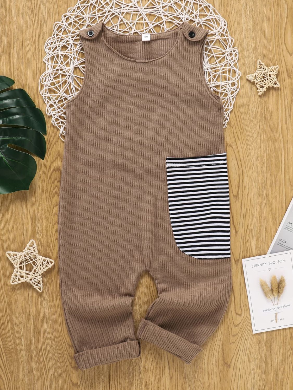 Kids Striped Contrast Waffle-Knit Sleeveless Jumpsuit