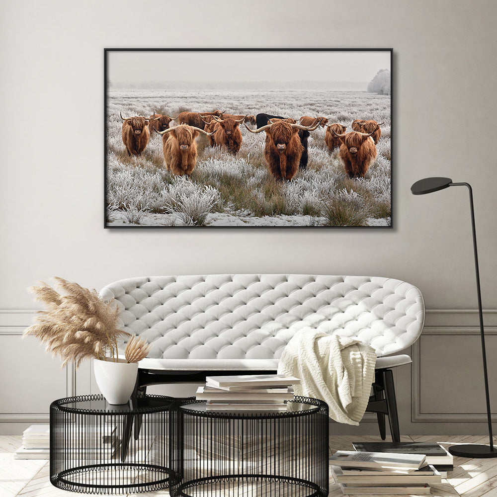 Nordic Minimalism Pastoral Highland Cattle Modern Decorative Picture