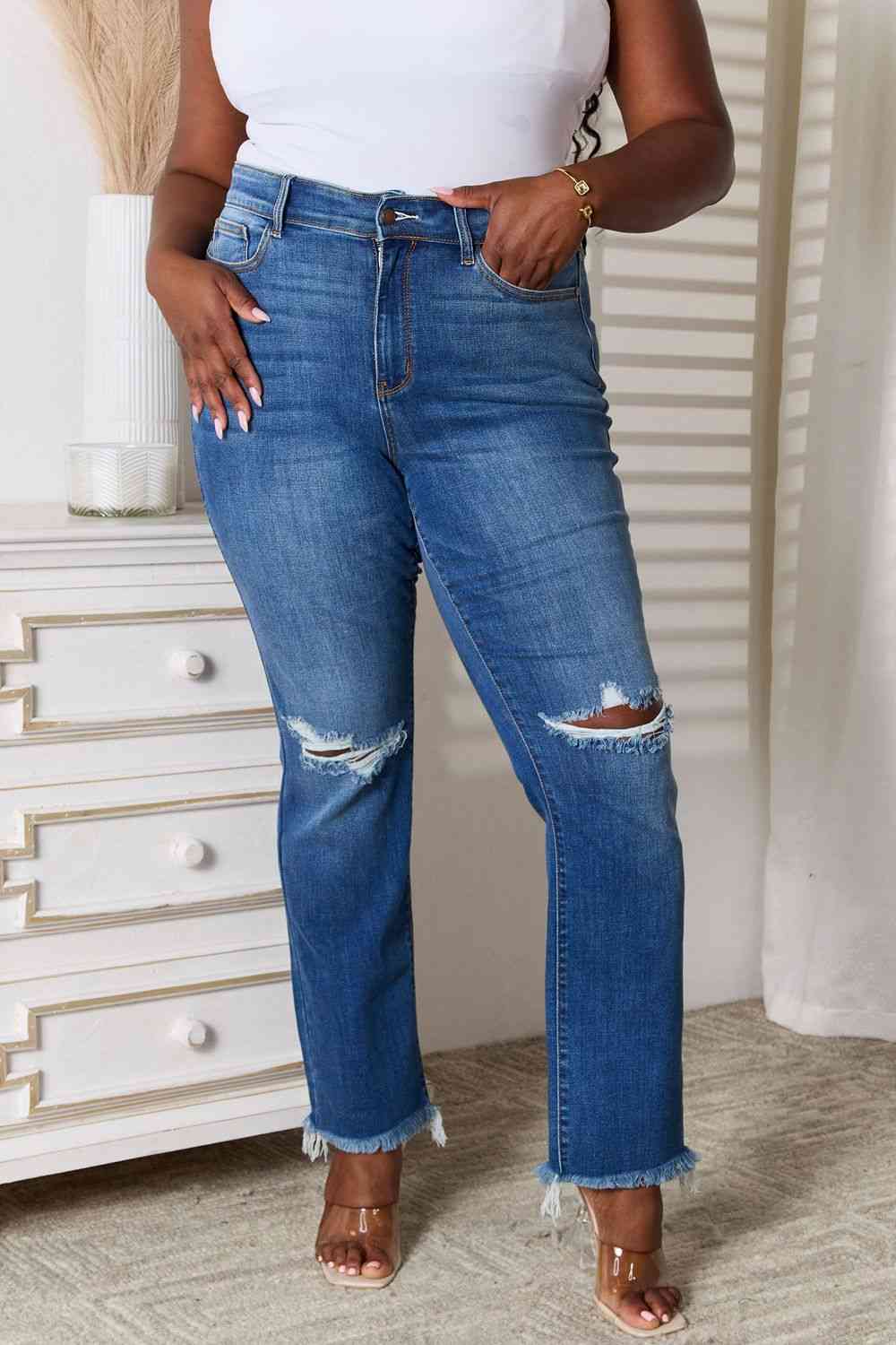 Judy Blue Full Size Distressed Raw Hem Jeans The Kristie