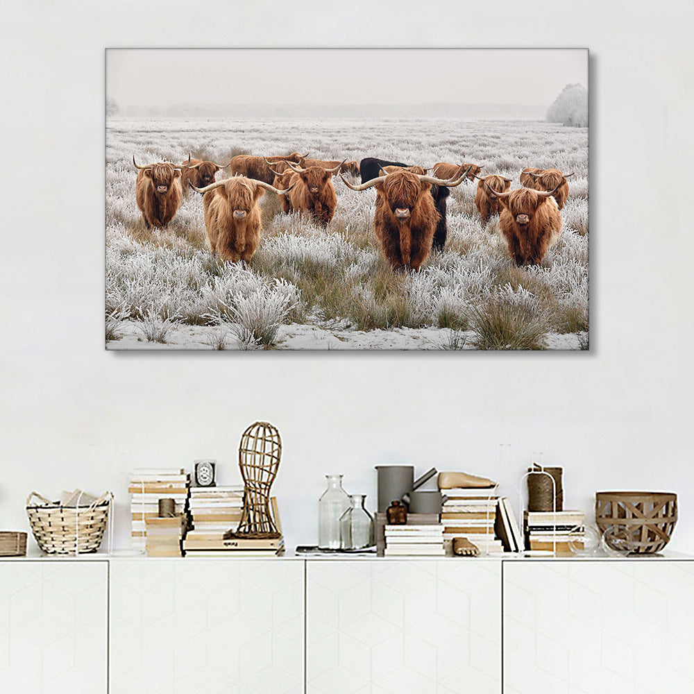 Nordic Minimalism Pastoral Highland Cattle Modern Decorative Picture