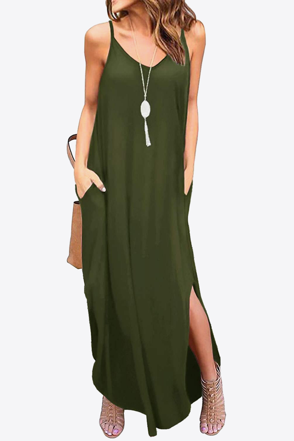 Split Spaghetti Strap Maxi Dress with Pockets