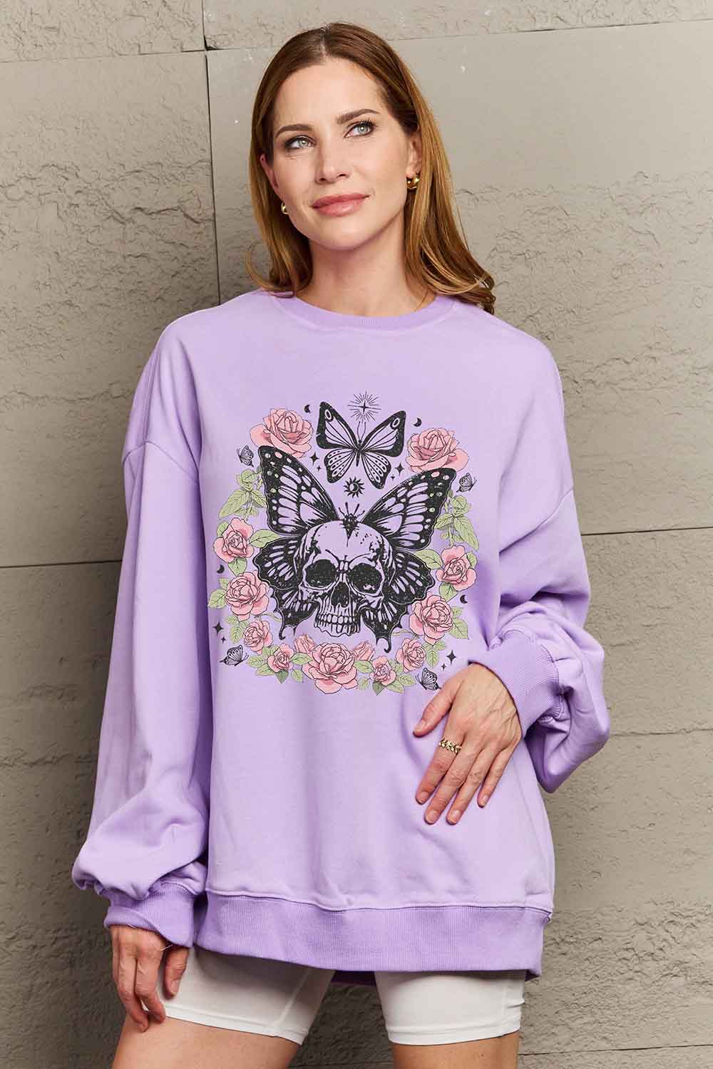 Simply Love Simply Love Full Size Skull Butterfly Graphic Sweatshirt