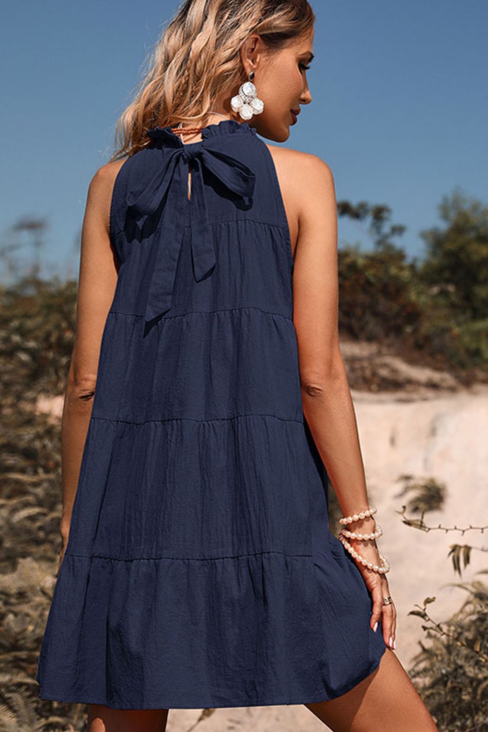 Tie Back Sleeveless Tiered Dress