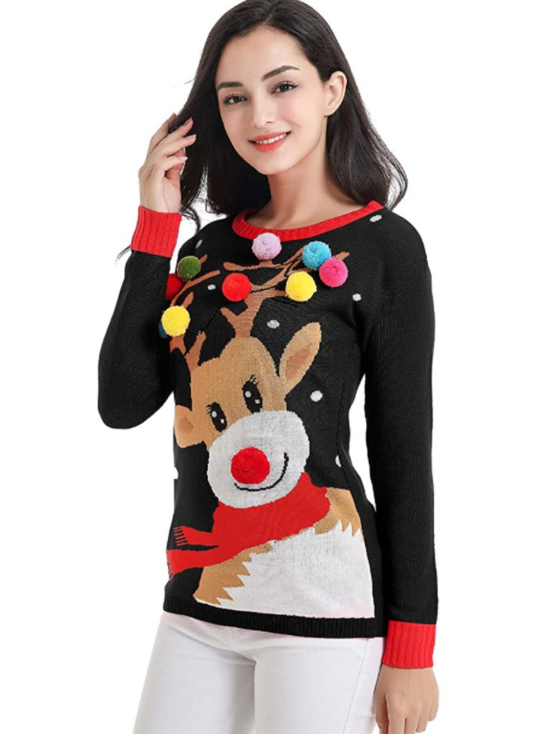 Rudolph Pom-Pom Trim Sweater