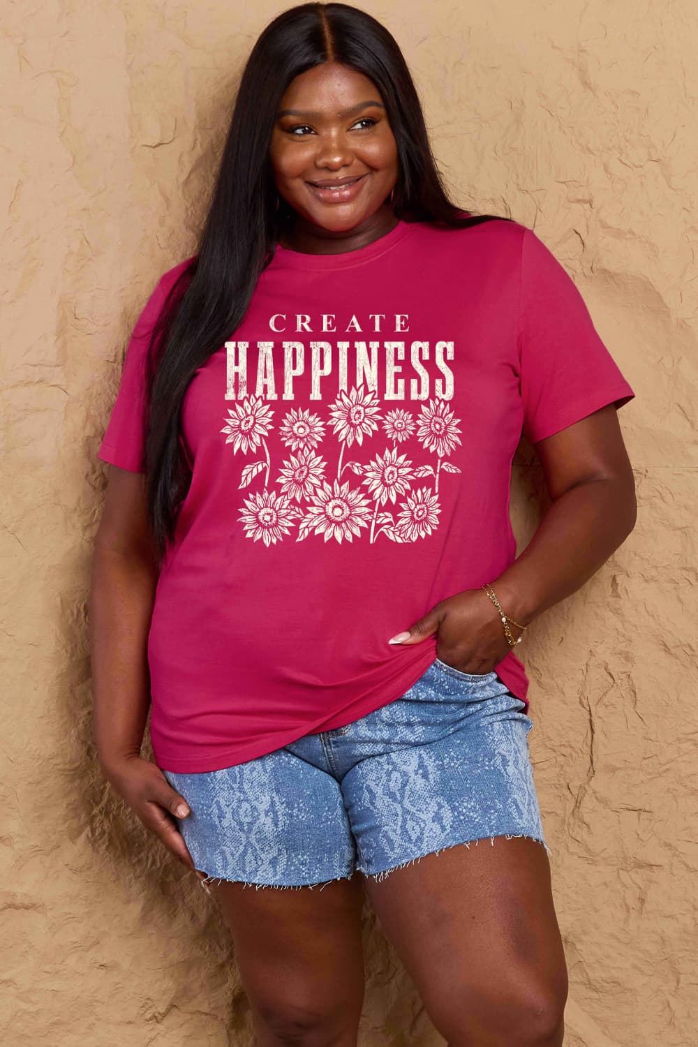 Simply Love Full Size CREATE HAPPINESS Graphic Cotton T-Shirt