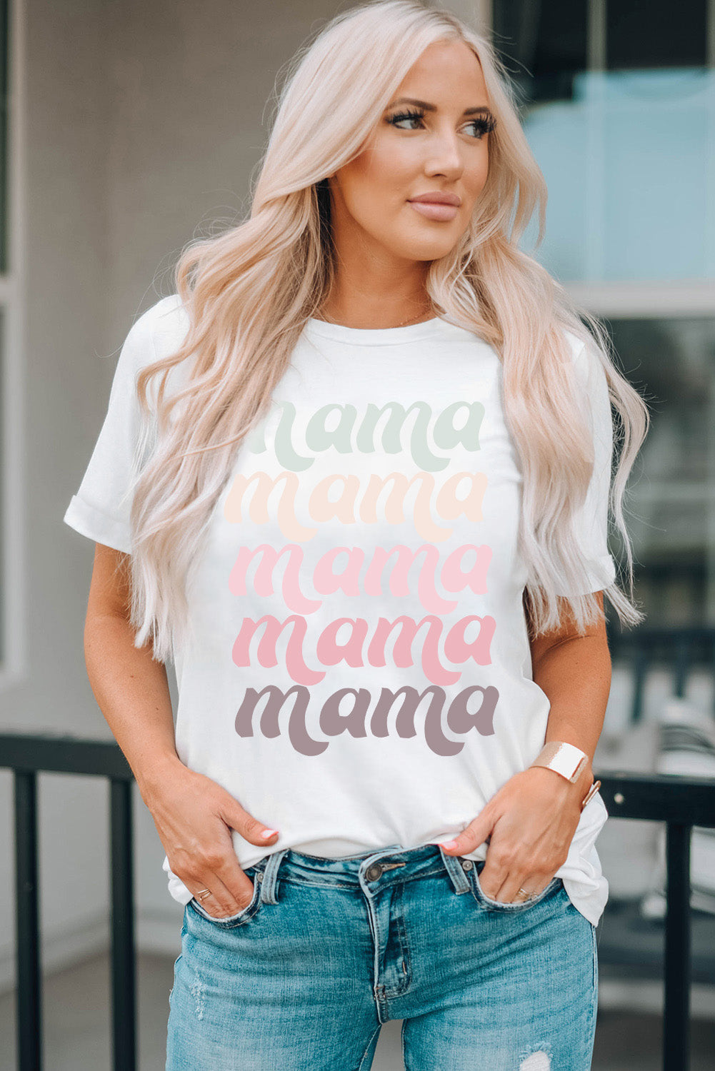 MAMA Graphic Contrast Tee Shirt