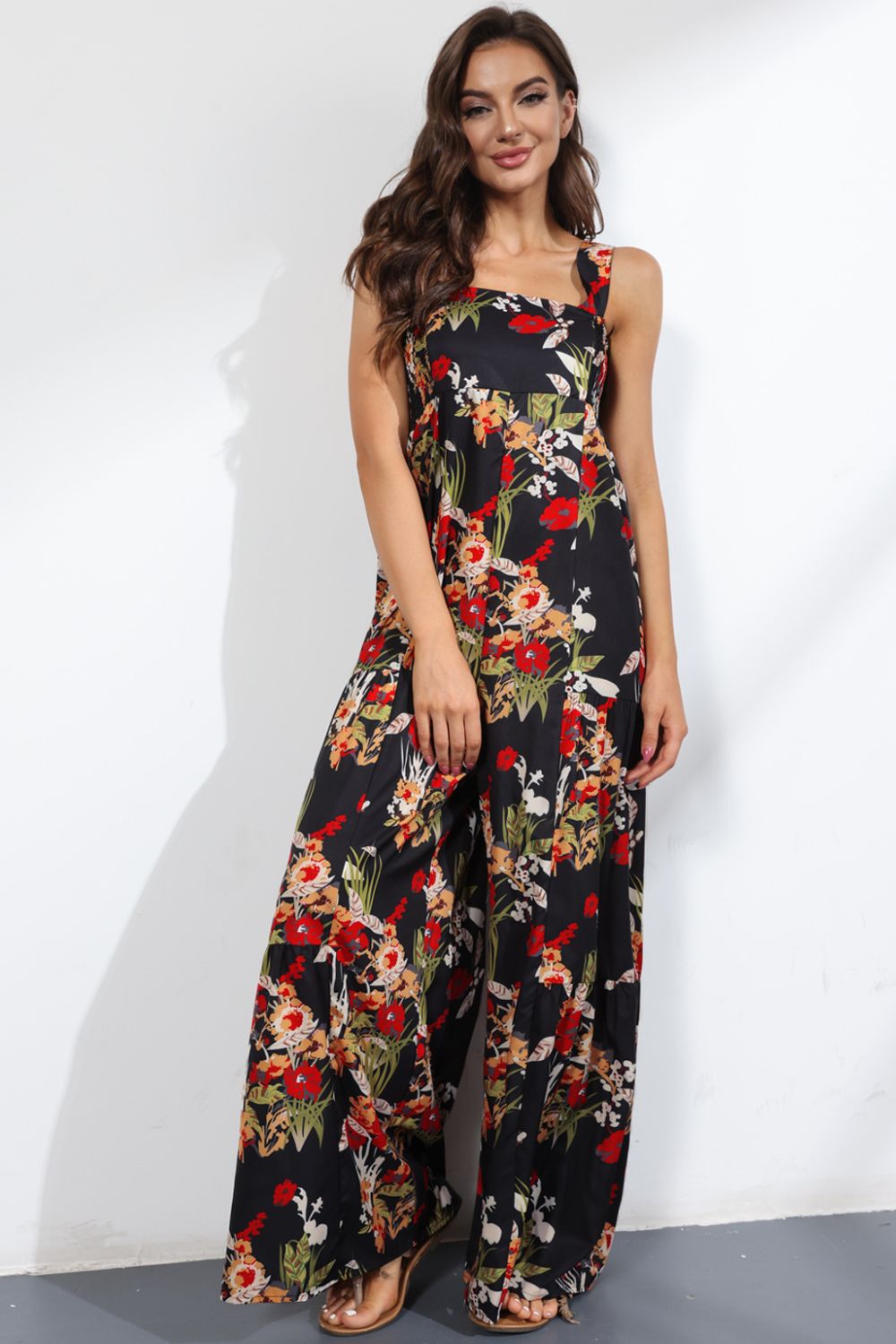 Floral Square Neck Wide Leg Jumpsuit