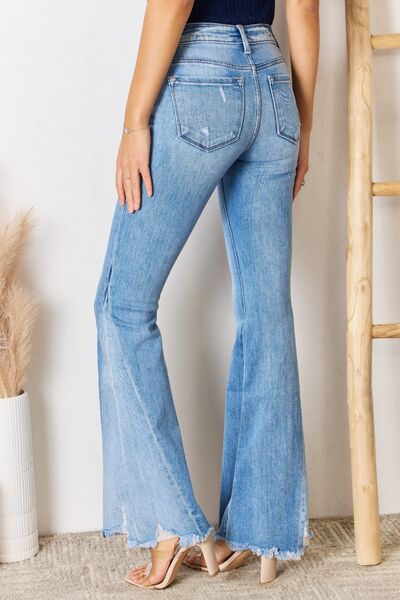 Kancan Mid Rise Raw Hem Flare Jeans