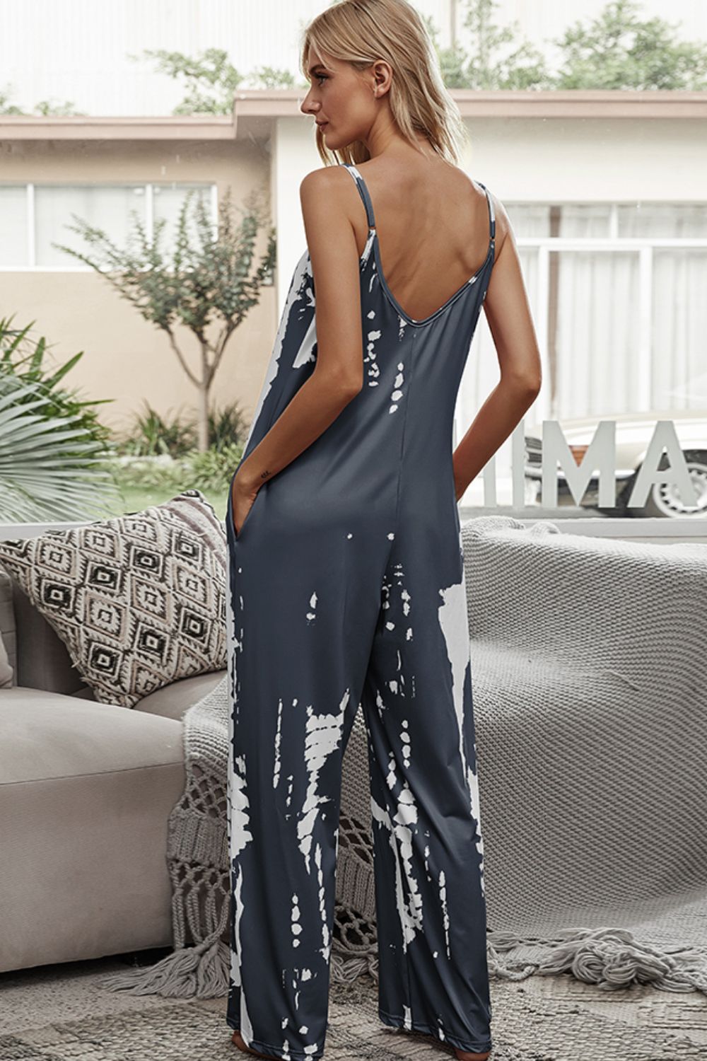 Romper Tie-Dye Spaghetti Strap Jumpsuit with Pockets