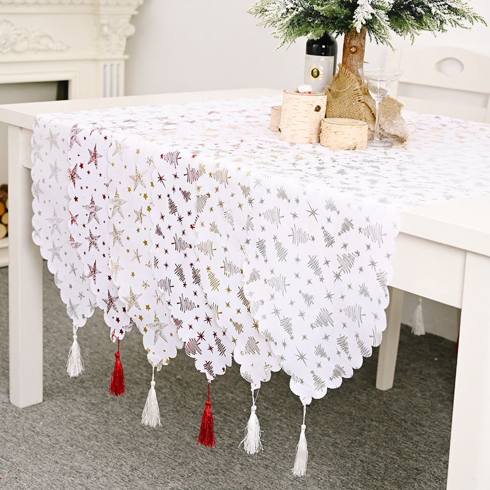 Bronzing White Table Runner Home Table Cloth Fabric