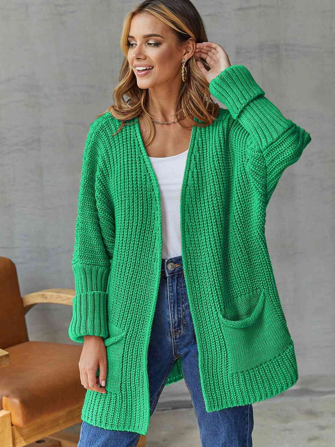 Open Front Long Sleeve Cardigan with Pockets