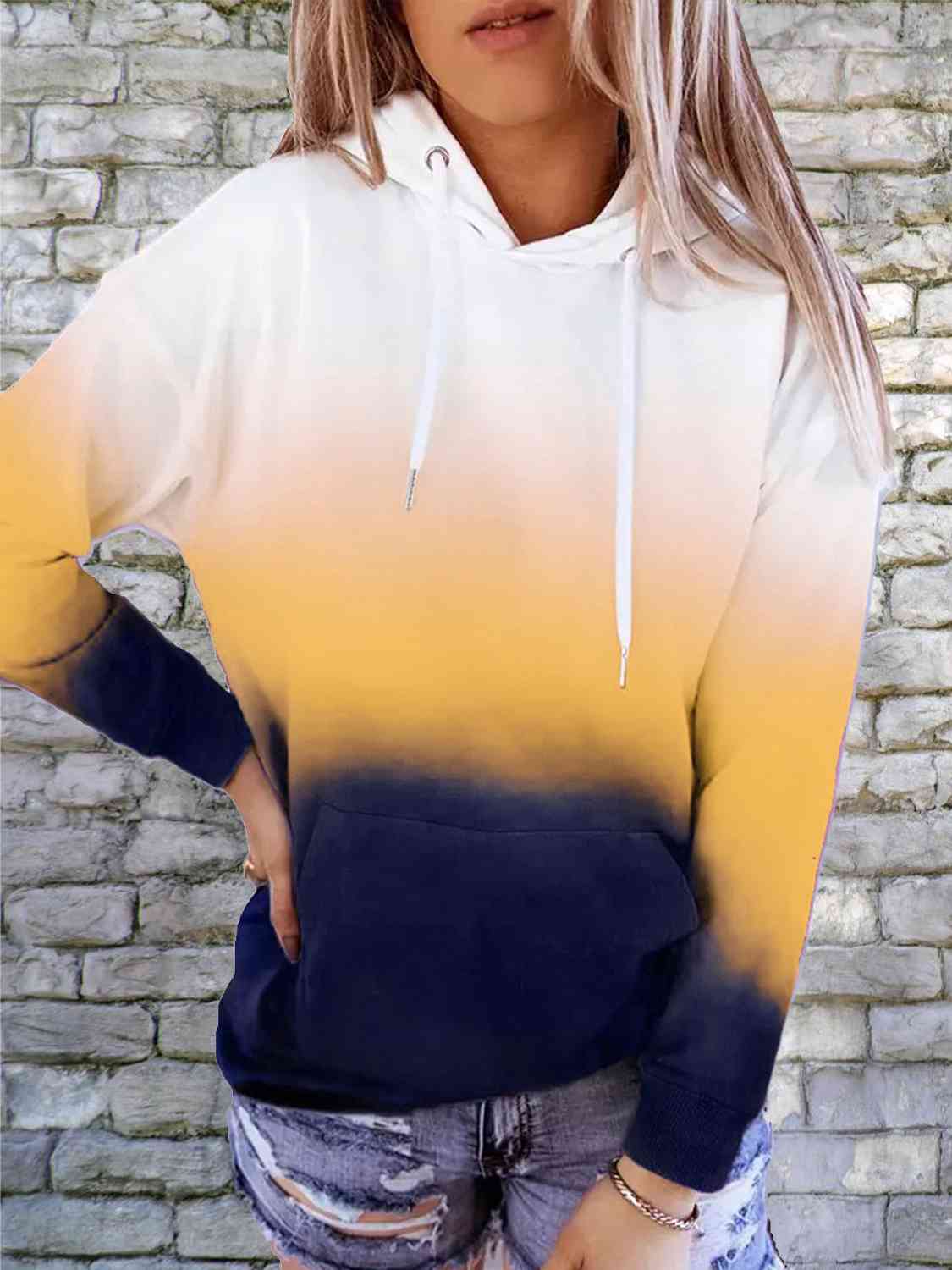 Gradient Drawstring Long Sleeve Hoodie