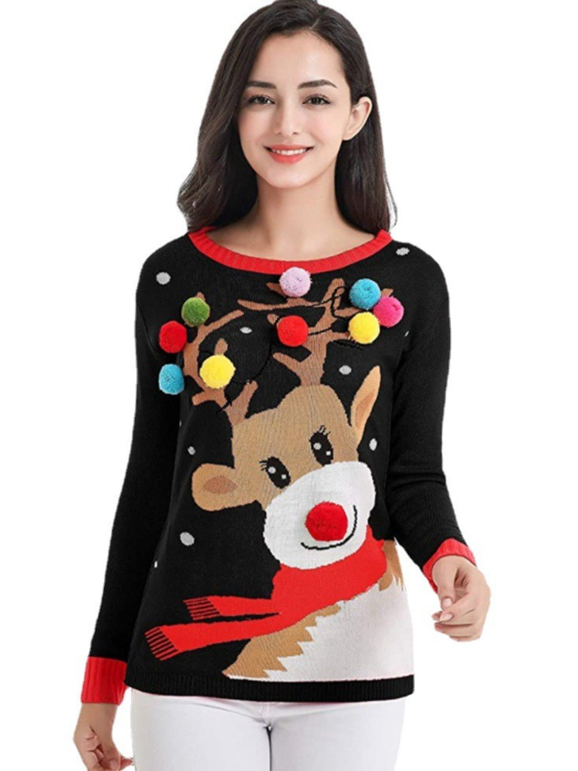 Rudolph Pom-Pom Trim Sweater