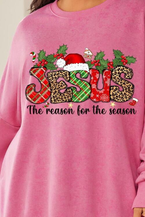 Plus Size JESUS THE REASON FOR THE SEASON Round Neck Sweatshirt