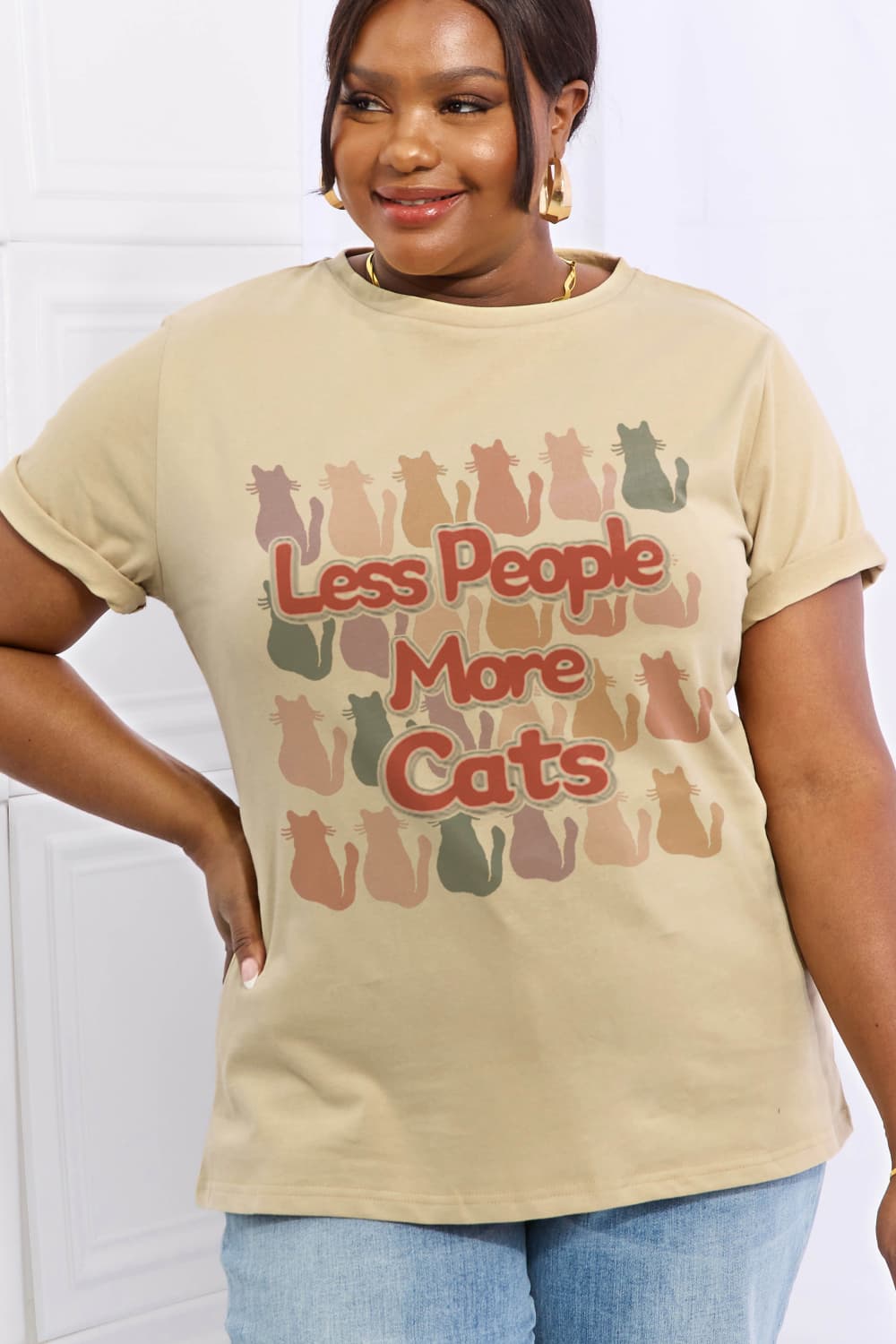 Simply Love Full Size LESS PEOPLE MORE CATS Graphic Cotton Tee